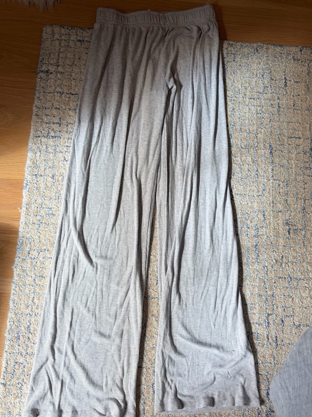 Babaton Heather Gray Ribbed Wide-Leg Pants